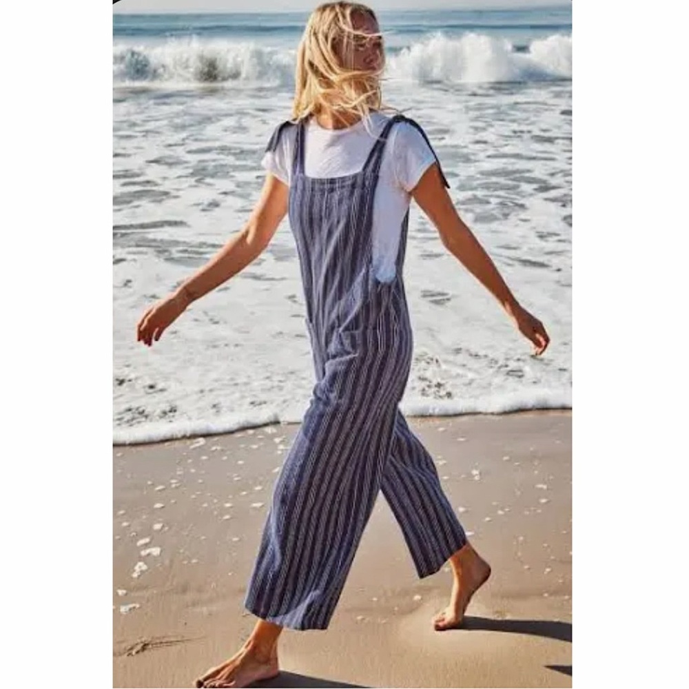 Sundry Stitch Stripe Self Tie Overalls
